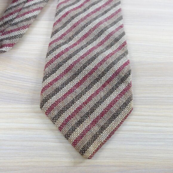 Neck Tie Mens Brown Striped Wool Suit Vintage‎ Classic Necktie SANTOS NASCIMENTO - Picture 4 of 9